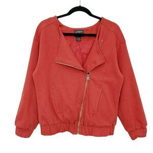 Stussy Moto Jacket Womens Large Burnt Orange Asymmetrical Zip Cinched Waistband